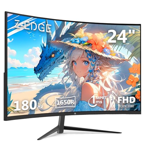 Z Z-Edge (ゼロエッジ) 湾曲ゲーミングモニター 24型 180Hz 1650R曲面 VAパネル FHD(1920x1080) 1ms AMD FreeSync対応 HDR10準拠 非光沢/超薄型 HDMI/DP 登録で国内2年保証 UG24