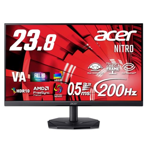 Acer ゲーミングモニター 23.8インチ フルHD 200Hz 0.5ms(GTG) 広視野角 VA AMD FreeSync Premium ブラックブースト VRB対応 HDMI DisplayPort KG241YX3bmipx