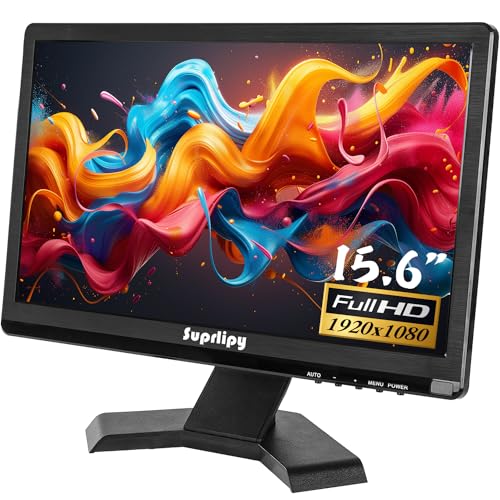 Suprlipy 15.6インチ FHD 小型IPSモニター LCDディスプレイスクリーン 1920x1080 60Hz 16:9 BNC VGA AV入力付き 内蔵ラウドスピーカー CCTV防犯カメラ DVR PC ゲーム機用 SY156P