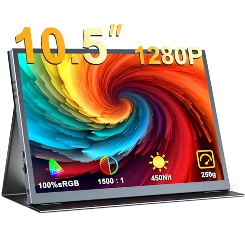 EVICIV モバイルモニター 10.5インチ ポータブルディスプレイ 超軽量250g 高輝度450nits 100%sRGB広色域 画像比自動適合 FHD1280P VESA 保護カバー モバイルディスプレイ ポータブルモニター ゲーミング用 IPSパネル HDR対応 USB Type-C/mini HDMI/PS4/XBOX/Switch/PC/Macなど対応 在宅ワークリモートワーク M105T01-S