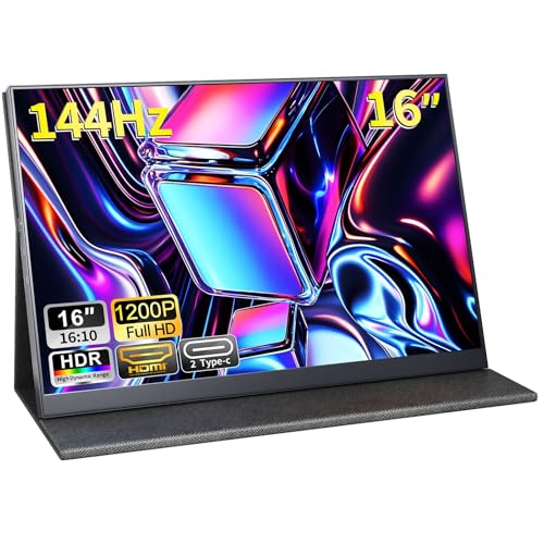 ATWYWTA 16インチ 144Hz ポータブルモニター、1200P FHD 100% sRGB VESA、スマートケース ポータブルゲームスクリーン HDR、アイケア、ノートパソコン、PC、PS5、Mac、Xboxなどの外部セカンドスクリーン。 Q160H