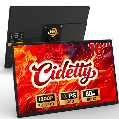 CIDETTY 16インチノートパソコンスクリーンエクステンダー 1920x1200 FHD ポータブルモニター ノートパソコン用 360°磁気スタンド トラベルセカンドスクリーン Mac、Windows、Androidフォン用 N2
