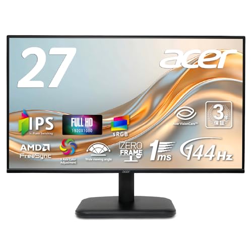 Acer モニター 27インチ IPS フルHD 144Hz 1ms(VRB) 非光沢 sRGB 99% AMD HDMI 1.4 ミニD-Sub 15ピン 6軸カラー スタンダード 3年保証(パネルは1年) EK271P6bmix