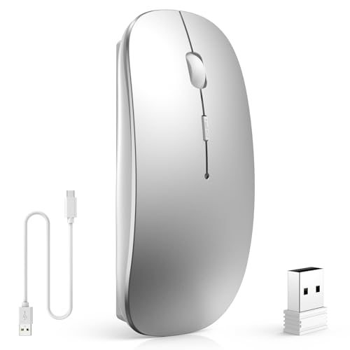 GLAMERGY マウス Bluetooth Type-C充電式 ワイヤレスマウス 2.4GHz光学式 3dpi切替 静音 薄型 小型 無線マウス 高精度 左右対称 持ち運び便利 TELEC認証取得済み 「レシーバー内蔵」 Mac/Windows/Surface/Macbook/iPad/PC/iPhone/Android/スマホ対応に対応（シルバー・Type-c口） Q9