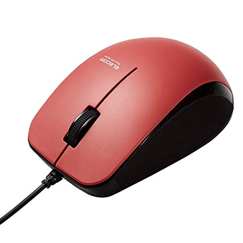 エレコム マウス 有線 M-BL27UBSKRD 3ボタン ラバーグリップ 静音 抗菌 レッド