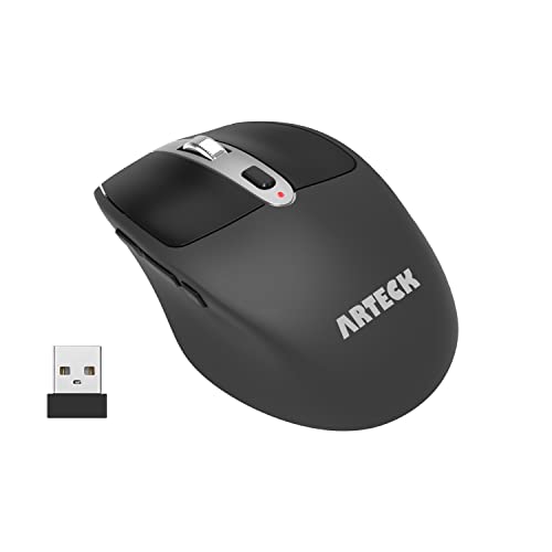 Arteck 2.4G ワイヤレス マウス USBレシバー 人間工学に基づいた設計 静音クリック サイドボタン搭載 マウス コンピューター、デス
