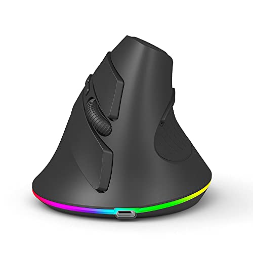 DIWOSHE 垂直マウス USBワイヤレス Bluetooth 5.1接続 3モード Lサイズ RGBライト付き 静音 無線 充電式 7ボタン 縦型 人間工学 エルゴノミクス iPhone/iPad/Mac/Android/Windows/Microsoft Surfaceに対応 (黒) SYCM0371R-2M-B