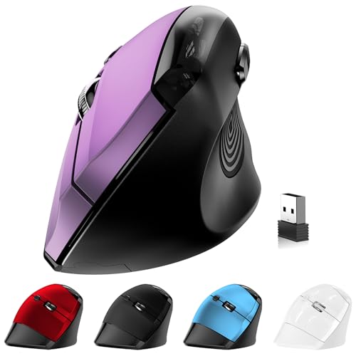 memzuoix 大型縦型マウス 人間工学 ワイヤレスマウス 2.4G 多ボタン 光学式 コードレス 3段階DPI調整 800/1200/1600 無線 USBレシーバー付属 ノートPC パソコン デスクトップ対応 - バイオレット HLY-JP-WM791 purple