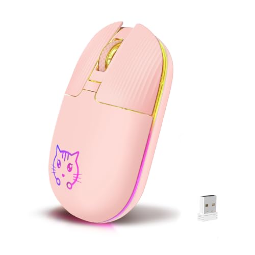 ワイヤレスマウス 2.4GHz USBレシーバー収納 猫のパターン 静音 Type-C充電式 RGB7色発光 3段階DPI切替 PC/コンピューター/ノートパソコン対応 JICM0332R-F