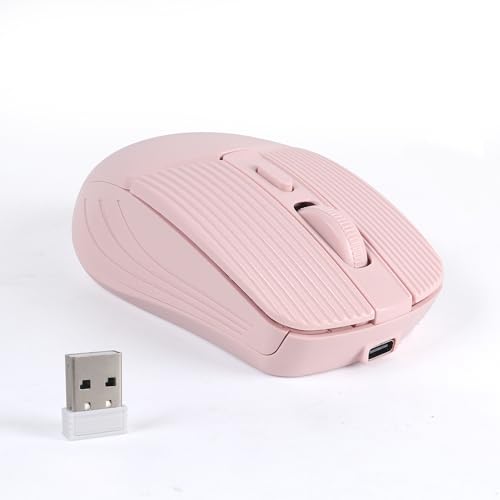 ELRCDNOX ワイヤレスマウス Bluetooth 5.2＆2.4GHz USB デュアルモード 静音 Type-C充電式 軽量コンコンパクト 3段階DPI調整 女性に iPhone/iPad iOS/Macbook/Windowsパソコン/Android/Microsoft Surfaceタブレットに対応 ピンク ABCM0922R-2M-F