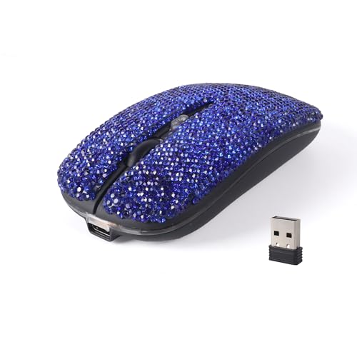 BODHISATTO ワイヤレスマウス クリスタル 2.4G/Bluetooth デュアルモード 薄型 かわいい 小型 静音 光学式 無線 充電式 女性/子供用iOS/Macbook/Windows/Chrome/Android/Microsoft SurfaceタブレットノートパソコンPCに対応 (ブルー) CM1006R