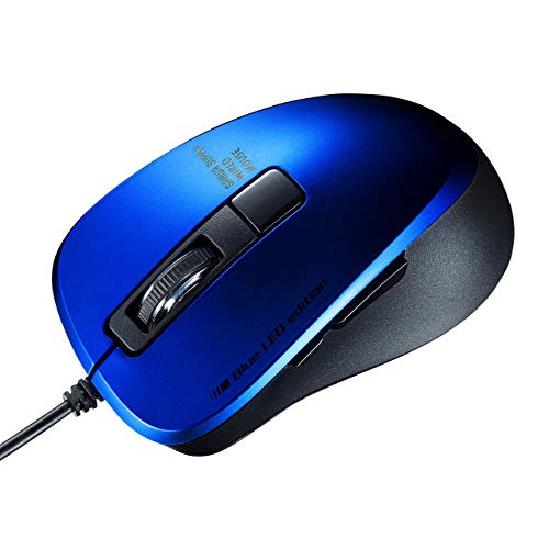 YROHGKPN サンワサプライ 有線マウス USB A接続 静音 ブルーLED 5ボタン 3200dpi(4段階切替) 小型 ブルー MA-BL156BL