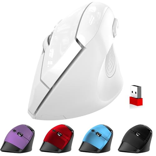 memzuoix 大型縦型マウス 人間工学 ワイヤレスマウス 2.4G 多ボタン 光学式 コードレス 3段階DPI調整 800/1200/1600 無線 USBレシーバー付属 ノートPC パソコン デスクトップ対応 - ピュアホワイト HLY-JP-WM791-white