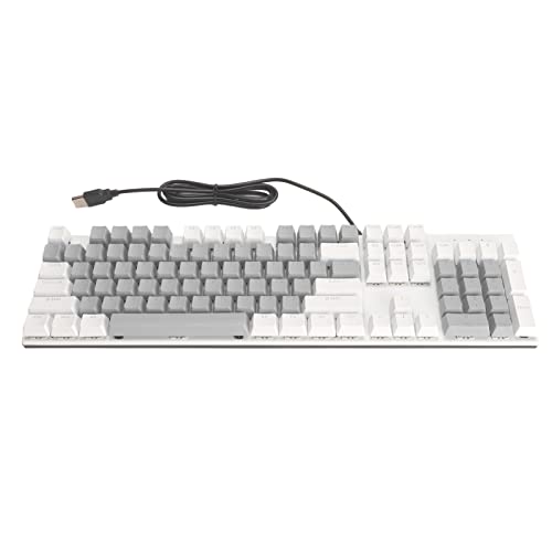 IOHBLQZMIV メカニカル ゲーミング キーボード プラグ アンド プレイ ABS ブルー スイッチ 104 キー ノートパソコン用 有線コンピューター (ホワイトグレー)