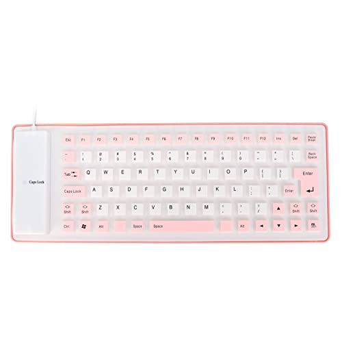 Akozon 85キー 静音ソフトシリコン USB 有線ロールアップキーボード デスクトップPC用 シリコンキーボード 完全密閉デザイン 軽量 ポータブル 静音 ソフト 快適 USB有線 (バラ色) Akozonwbq3hk9afo-16
