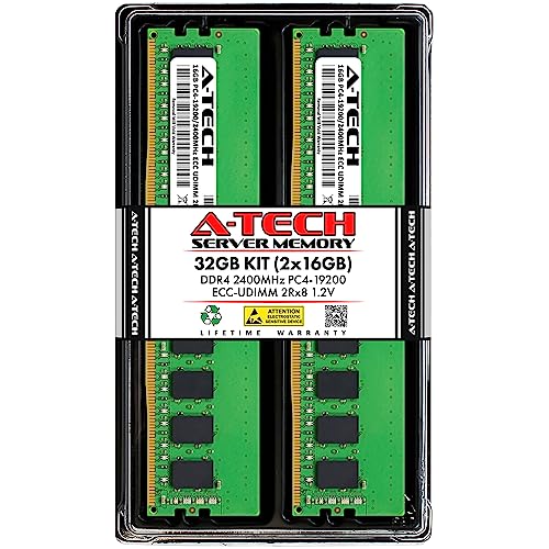 A-Tech 32GB キット (2x16GB) RAM QNAP TS-1273AU-RP NAS用 | DDR4 2400MHz PC4-19200 ECC-UDIMM 2Rx8 1.2V 288ピン ECC アンバッファード DIMM メモリアップグレード