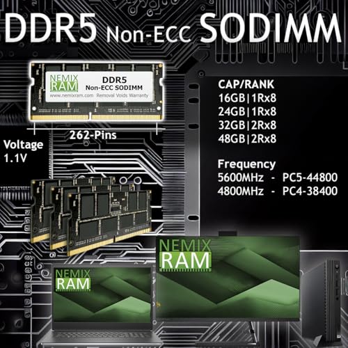 NEMIXRAM NEMIX RAM 8GB (1X8GB) DDR5 4800MHZ PC5-38400 1Rx8 1.1V CL40 262ピン ノンECCバッファード SODIMM ノートパソコン PCメモリ Dell Precision 3571モバイルワークステーション対応 MS38400-818K1-P3571MW