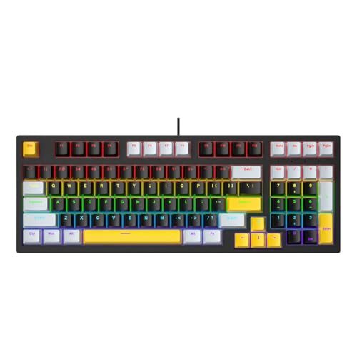 MEILVMEIJI 小型98Keysメカニカルゲーミングキーボード、LEDバックライト付き、人間工学に基づいたキーボード、PCゲーマー、オフィスワイヤー用。 4NB802390-BK