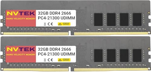 NVTEK 64GB (2X32GB) DDR4 2666MHz PC4-21300 UDIMM 2Rx8 1.2V CL19 288ピン ノンECCバッファードデスクトップPCコンピュータメモリキット