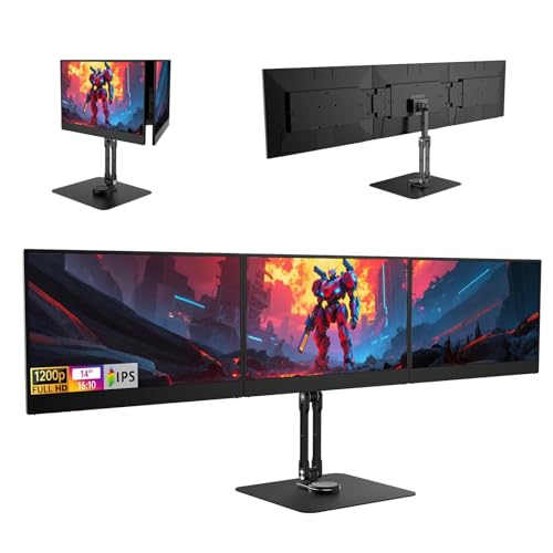 DEPGI 14インチトリプルノートパソコンスクリーンエクステンダー、自立型ノートパソコンスクリーンエクステンダー、3x14 FHD IPS拡張モニター 万能デュアル&トリプルスクリーンモード すべての13~17インチのノートパソコン用(Mac/Windows/M1-M5互換) DE140N2