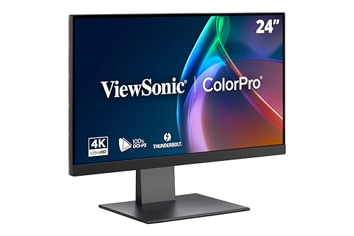 ViewSonic VP2488-4K 24インチ 4K Mac対応モニター 100%sRGB、98% DCI-P3、Pantone検証、高度な人間工学、Thunderbolt 4、USBハブ、HDMI、DP、家庭やオフィス用
