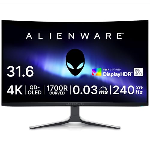 Dell AW3225QF 32インチ 曲面 有機EL Alienware ゲーミングモニター(3年間無輝点交換保証/4K/QD-OLED/1700R曲面/DP1.4×1,HDMI×2/DCI-P3 99%/高さ調整,傾き/0.03ms/240Hz/G-SYNC Compatible,DisplayHDR TrueBlack 400,Dolby Vision HDR)