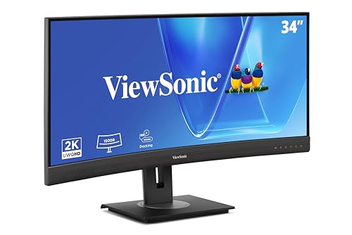 ViewSonic VG3456CA 34インチ 21:9 ウルトラワイド QHD 4K カーブ モニター 人間工学デザイン 100W USB C ドッキング内蔵 ギガビットイーサネット RJ45 自宅やオフィス用