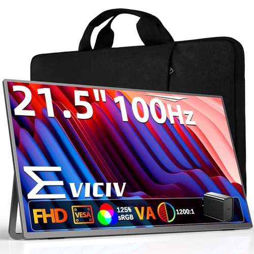 EVICIV モバイルモニター 21.5インチ ケース付き 100Hz FHD 非光沢 VAパネル 大画面 モバイルディスプレイ 自立型 USB-C給電 1200:1 125% sRGB 300nit輝度 HDR 薄型 サブモニター 壁掛け VESA対応 自立型 スタンド付き スピーカー内蔵 全機能TypeC 標準HDMI 端末 PC/Macなど対応 ファイル閲覧 在宅勤務 EVC-215T