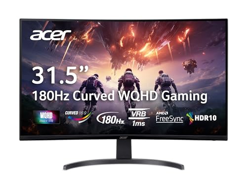 Acer Nitro 31.5インチ WQHD 2560 x 1440 1500R 曲面ゲーミングモニター | AMD FreeSync | 最大180Hzリフレッシュレート | 1ms (VRB) | チルト | DisplayPort 1.4 x 1、HDMI 2。 UM.JE0AA.307