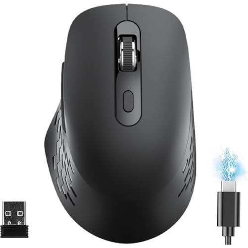 マウス ワイヤレスマウス bluetooth 5.2 + 2.4GHz マウス 無線 静音 Type-C充電式 小型 戻る/進むボタン搭載 6ボタン 5DPI切替 3台デバイス同時接続可能 4000 DPI ゲーミングマウス 握りの極み デュアルモード Windows Mac iPad OS iOS Android ChromeOS対応 (ブラック)