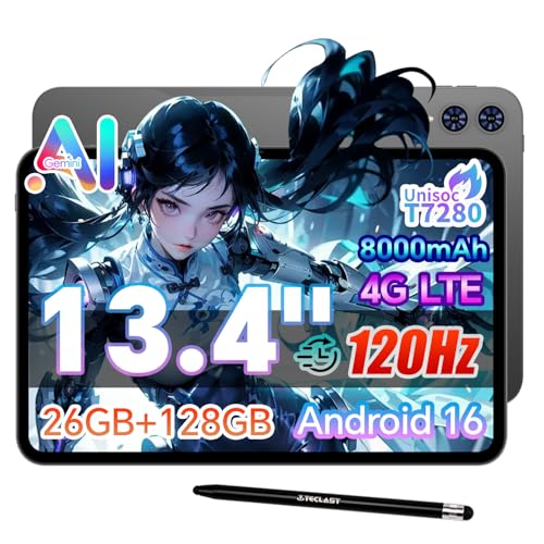 TECLAST T65 タブレット 13インチ Android16 大画面 120Hz 2K IPSディスプレイ 26GBメモリ+128GB ROM 2TB拡張対応 4G LTE SIMフリー たぶれっと 13.4インチ Widevine L1 WPS Zoom AIアプリ対応 オクタコア 8000mAh 高性能 タブレット 動画視聴 テレワーク 学習 オンライン授業向け
