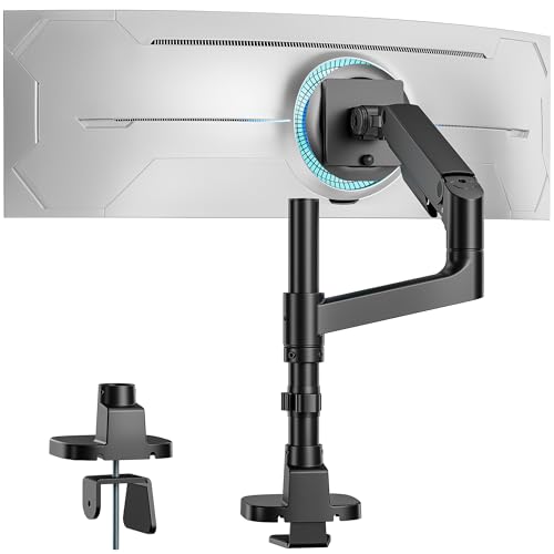 PEGZONE モニターアーム シングル ポール式 17～49インチ対応 耐荷重 2～20kg クイック着脱VESAパネル pc ディスプレイアーム ガススプリング式 高さ角度調整 ケーブル収納 クランプ/グロメット両対応 ブラック JP-HM-HWL1002PBK
