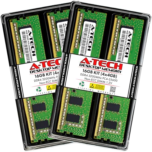 A-Tech 16GB キット (4x4GB) RAM ASUS ROG Strix TRX40-E ゲーミングマザーボード用 | DDR4 3200MHz PC4-25600 DIMM 1.2V 288ピン ノンECC UDIMM メモリアップグレード