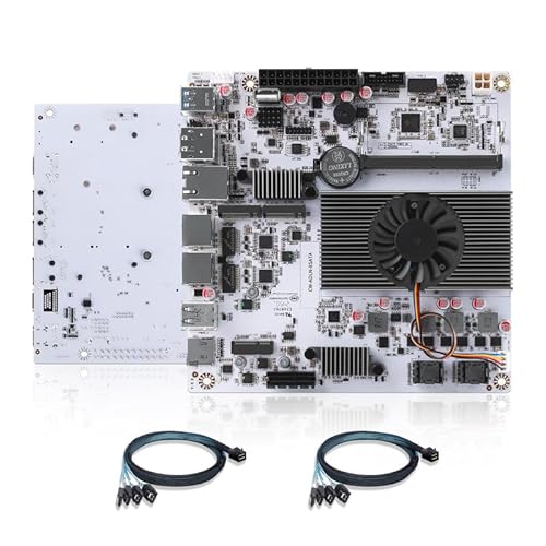AIOPCWA 8ベイ対応 NASマザーボード、10GbE RJ45 LAN搭載、N150 Mini-ITX マザーボード、2 × NVMe、デュアル 2.5GbE i226-V LAN、DDR5 8GB RAM 256GB SSD、USB-C、TFカードスロット、PCIe x1、HD + DP、2 × SFF-8643（アダプター付属） AIO-NAS-N150