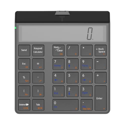 KDBT 多機能電卓 ワイヤレステンキー 超薄型パンタグラフキーボード サイレント設計 充電式 液晶ディスプレイ 財務会計 データ入力用 28キー コンパクト Bluetooth/USB両対応 複数のシステムと互換性あり (ブラック)
