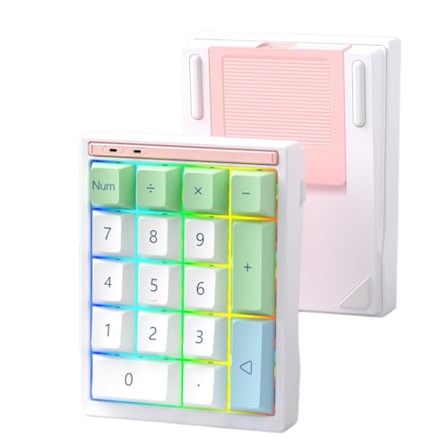 BOYI Y17 アルミニウム機械式テンキー、ワイヤレスRGBテンキー、クイックリリースナンバーパッド、Bluetooth 5.0/2.4G/Type-C トライモードホットスワップ 17キー PBT キーキャップ マクロキーパッド ノートパソコン/PC/TCLキーボード用 (ホワイト) Yumi17