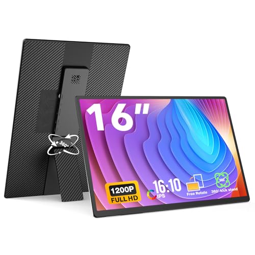 FLYTOCCA ポータブルモニター、16インチFHD 1200P、水平/垂直モニター、プラグアンドプレイ、内蔵スピーカー&ヘッドフォンジャック、プレミアムスマートカバー付きノートパソコン用トラベルモニター N3