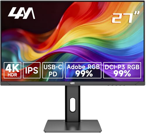 4AM 4P27U デザイナーモニター 27インチ 4K IPS HDR10 AdobeRGB 99% DCI-P3 99% 画像・動画編集 USB-C 65W給電