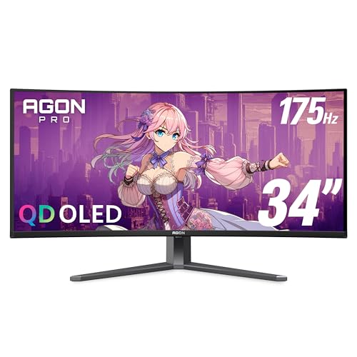 AOC Agon PRO AG346UCD 34インチ ウルトラワイドカーブ QD OLED ゲーミングモニター 21:9 WQHD 3440x1440 175Hz 0.03ms G-Sync対応 HDR 400 True Black USB 3.2 高さ調節可能 コンソールゲーム対応
