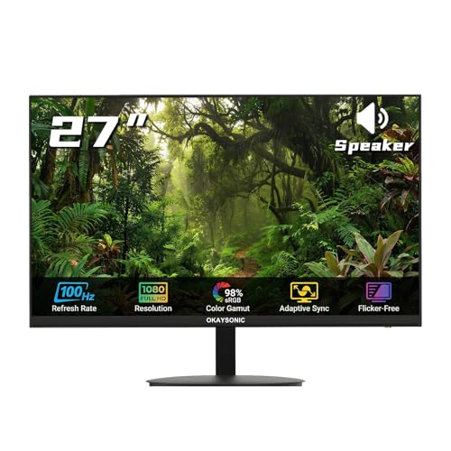 Okaysonic 27インチ 100Hz FHD 1080P デスクトップモニター HDMI VGA アイケア 3面ボーダーレスデザイン 100 x 100mm VESAマウント。 OK27FHDV100RF