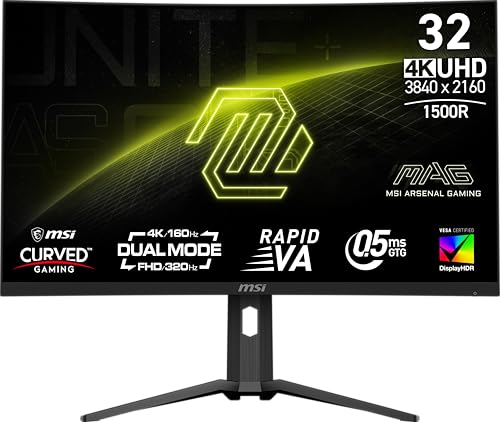 MSI MAG 321CUPDF 32インチ 3840 x 2160 (UHD) ゲーミングモニター 320Hz アダプティブ同期 HDMI DisplayPort VESAマウント可能 傾き 高さ調整可能 スピーカー 0.5ms ブラック