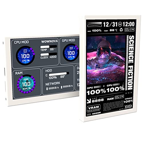 WOWNOVA 5インチコンピューター温度モニター、ダイナミックテーマ対応、ARGB PCケースセンサーパネル、IPS Type-C USB ミニセカンダリスクリーン、CPU RAM HDDデータモニター(ホワイト)
