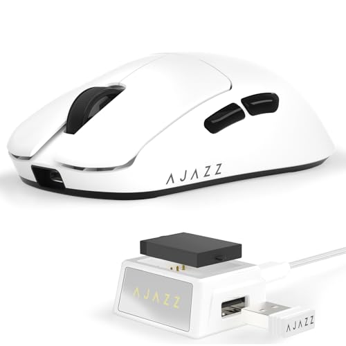 A.JAZZ AJAZZ AJ159V2 ゲーミングマウス 超軽量54g ワイヤレス トライモード接続 (有線/2.4Gワイヤレス/Bluetooth) PAW3395センサー 最大32000DPI 低遅延 着脱式バッテリー2個付き 1億回高耐久スイッチ 1000Hzポーリングレート USB-C充電式 エルゴノミクスデザイン PC/Mac対応 無線 【技術基準適合証明219-269217】（ホワイト）