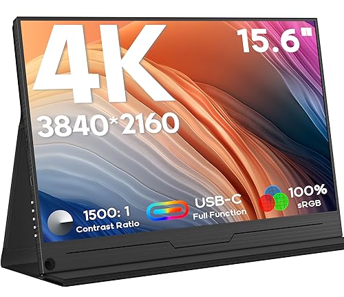 ZSCMALLS ポータブル4Kモニター、15.6インチ 3840 x 2160、拡張ノートパソコンモニター、1500:1、100%sRGB USB-C HDMI、ポータブルHDRゲーミングモニター、スピーカーとスマート用 ゲーミングPC 15.6インチ