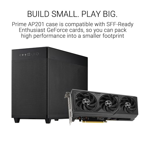ASUS Prime AP201 33リットル Micro ATX ブラック 工具不要のサイドパネルと準フィルターメッシュ、360mmクーラー、最大338mmの長さのグラフィックカード、標準のATX PSUに対応 TB305FU
