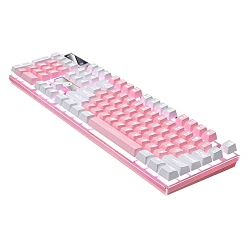 OSALADI ピンクのフルサイズUSBゲーミングキーボード 104キー搭載使いやすく高性能なABS素材採用のサスペンションキーキャップ折りたたみサポート付き快適なゲーム体験実現