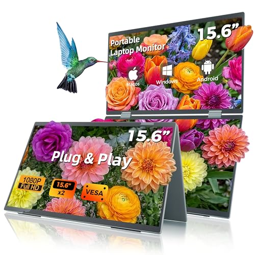 XJCIX 15.6インチ ポータブル トリプルモニター ノートパソコン 1080P IPS 最大1920x2160 FHD USB-C対応 HDMIプラグアンドプレイ 外付けディスプレイ 自宅 オフィス 仕事 旅行 マルチタスク用 -ブラック XJ-151-10BA01