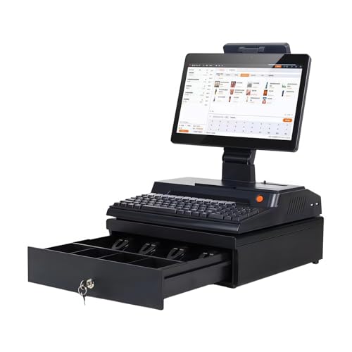 Iuseike 電子キャッシュ 業務用 POSレジ 多機能 14インチタッチスクリーン 内蔵58mmプリンター LEDデジタルディスプレイ 画面角度調整可能 組み立て不要 日本語版もご用意スーパーマーケットコンビニエンスストアコーヒーショップショッピングモールなどに最適です (タッチスクリーンモデル,バースキャナー＋決済ボックス＋ラベルリーダー＋キャッシュドロワー) Iuseike555