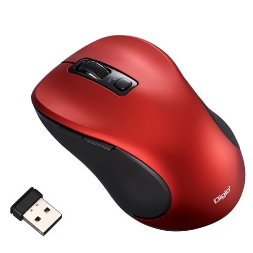 ナカバヤシ Digio2 無線 静音 5ボタン BlueLED ワイヤレスマウス レッド Z0173