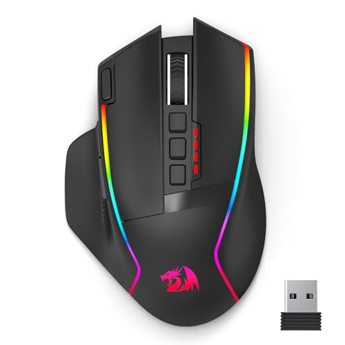 REDRAGON Wireless Gaming Mouse, Ergonomic Mouse 16000 DPI with Rapid Fire Key, 9 Macro Buttons, 170-Hour Durable Power Capacity and RGB Backlight for Laptop/Mac/PC (M915WL) M915WL-RGB